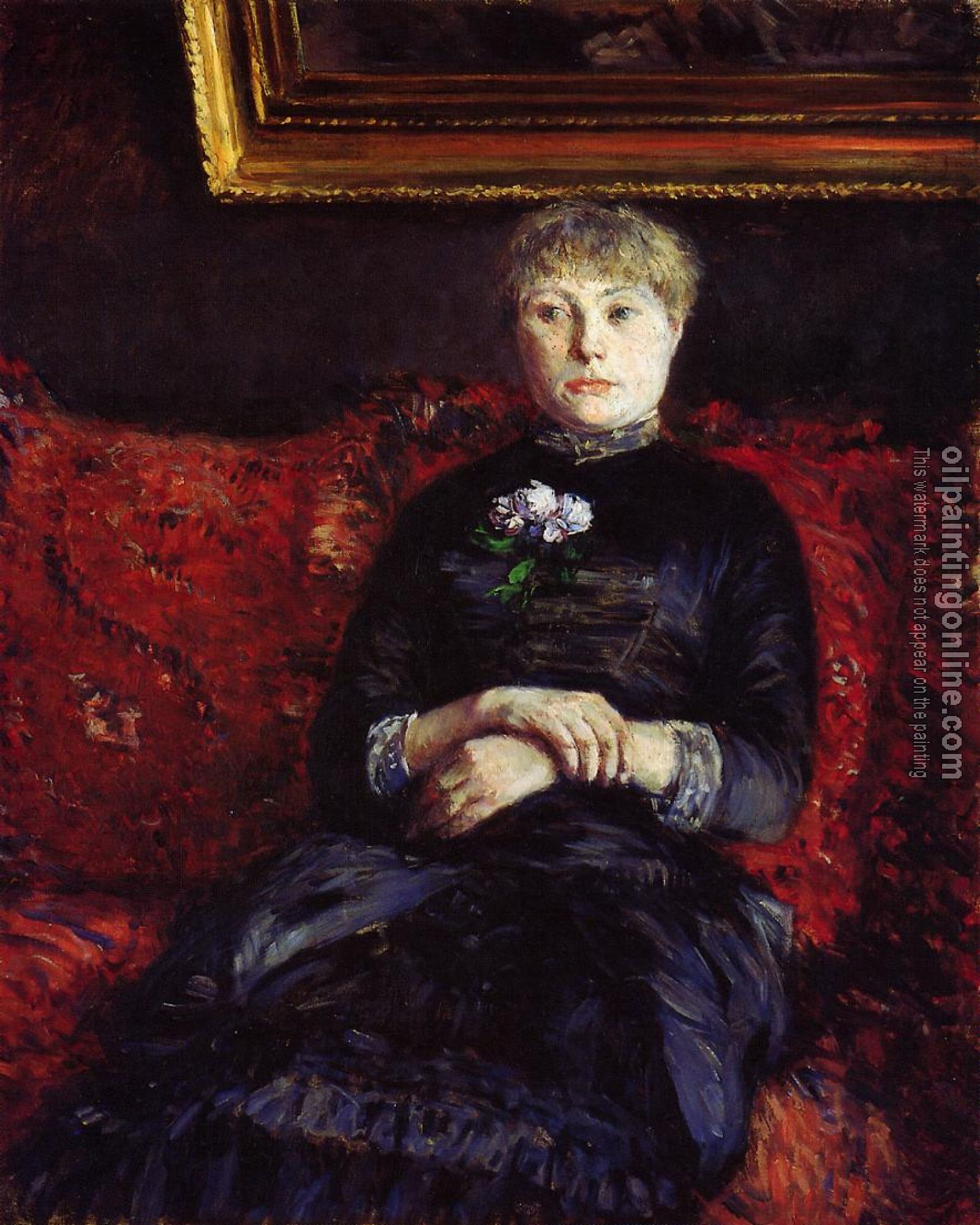 Gustave Caillebotte - Woman Sitting on a Red Flowered Sofa